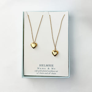 Mama & Me Puff Heart Necklace Set