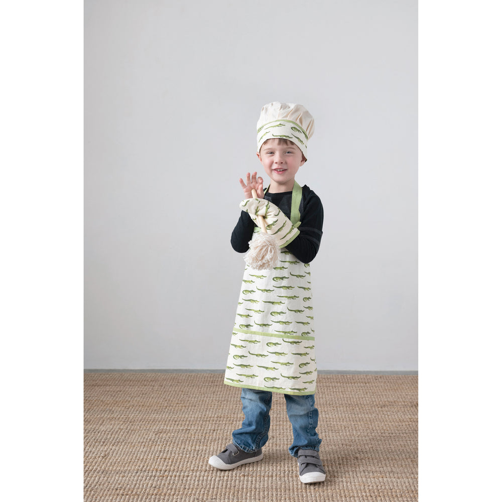 
                
                    Load image into Gallery viewer, Floral Baking Set for Children: Apron, Chef&amp;#39;s Hat and Oven Mit
                
            