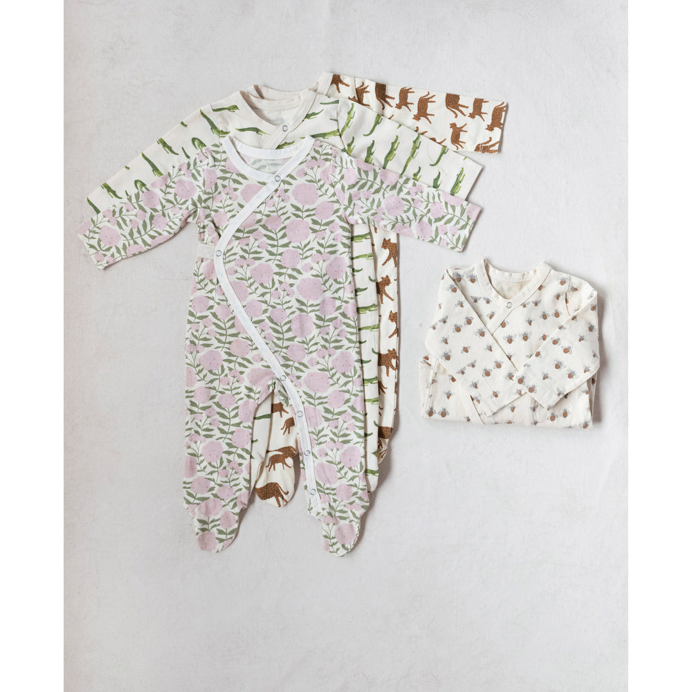 
                
                    Load image into Gallery viewer, Baby Kimono Long sleeve Footed Bodysuit
                
            